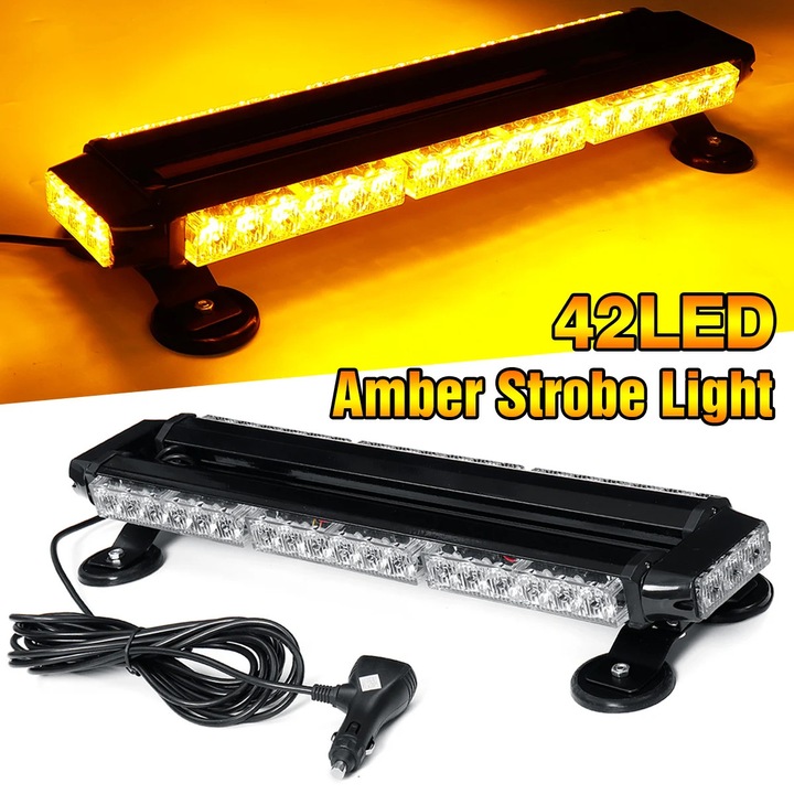 Lumina de avertizare pentru vehicul, Bara luminoasa LED stroboscop, 53 cm, 42 LED, 3000K, Montaj pe acoperis, Verde militar