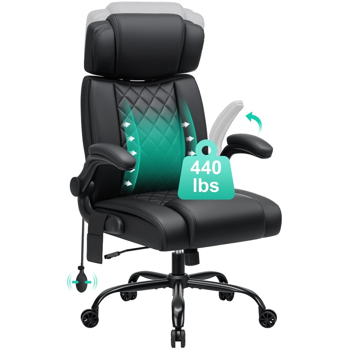 Ergonomikus irodai szék, Vezetői szék, 200 kg teherbírás, Deréktámasz, Magas háttámla, Felhajtható karfák, Állítható magasság, Műbőr, Barna