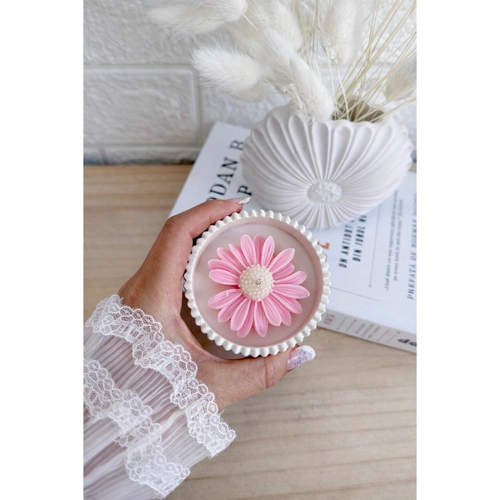 Szójaviasz illatgyertya, margaréta modell, kézzel készített, 80g