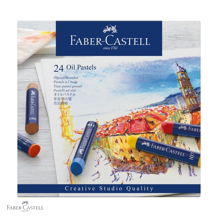 Set 24 creioane ulei pastel Faber-Castell, pigmentare inalta, pentru tehnici artistice