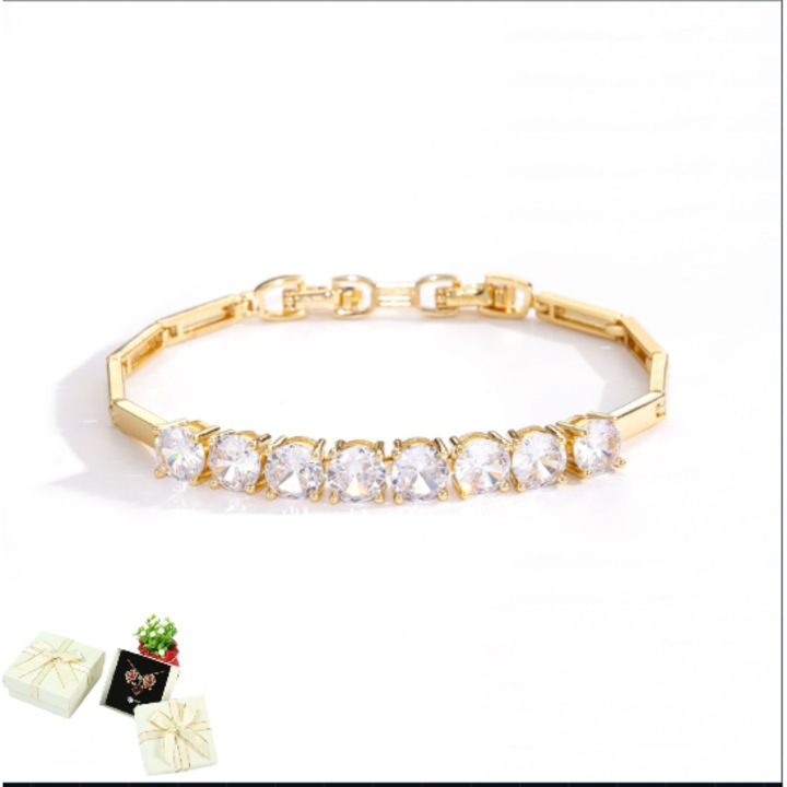 Bratara zirconiu galben 14k aur ajustabila set cadou 18x1cm