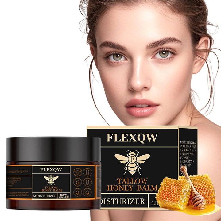 Balsam cu seu cu miere si unt de Shea, FLEXQW, hidratant pentru fata si corp, nutritie intensa, pentru piele uscata si sensibila 60g