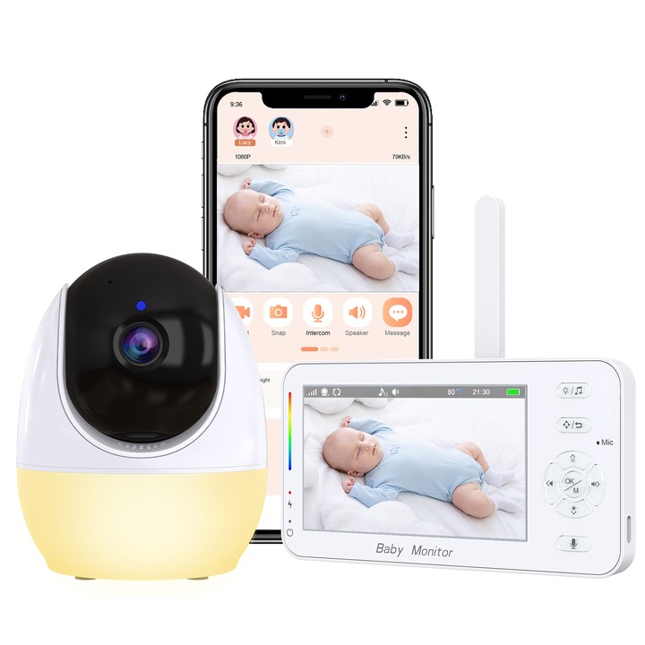 LNBEI bébiőr videó monitor, 4.3 hüvelyk, 1080P, kétirányú kommunikációval, éjszakai fénnyel, 5.7x3x6 hüvelyk