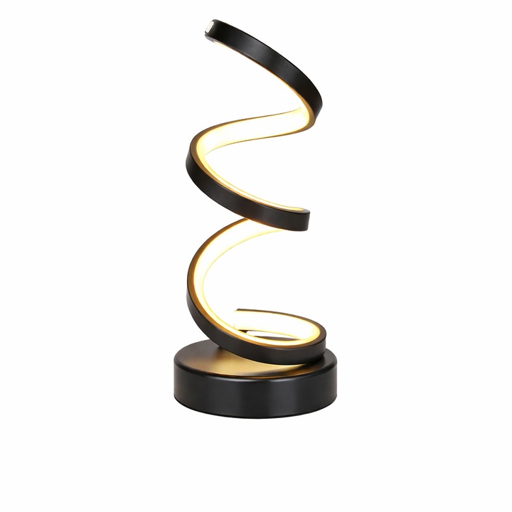 Spirál LED asztali lámpa, Verk, 3 fényszín, fényerő-szabályozás, USB vezérlés, 10 x 25 cm, műanyag, fekete