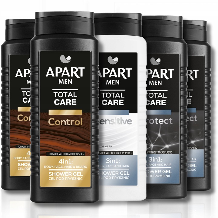 Apart férfi tusfürdő szett, 5x500ml, 3in1 és 4in1, testre, arcra, hajra és szakállra
