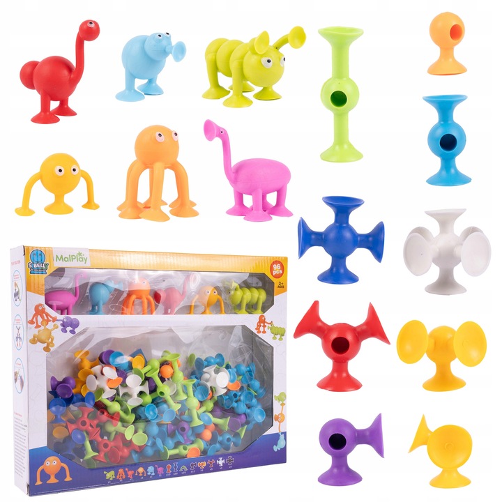 Set de constructie, MalPlay, 96 elemente, silicon, multicolor, 3+ ani