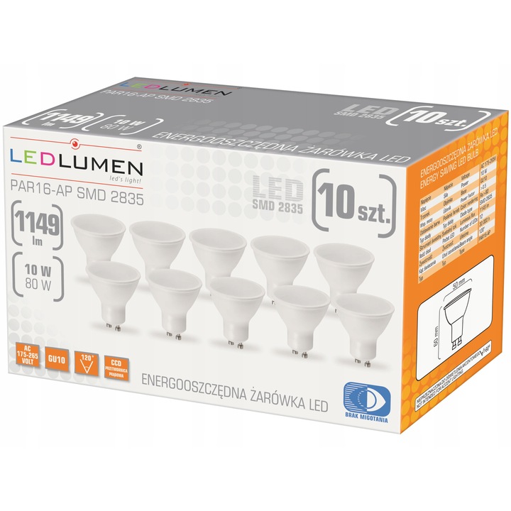 10x GU10 LED izzó készlet 10W 1149lm Szín: Meleg 3000K, Semleges 4000K, Hideg 6000K