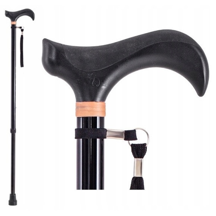 Baston ortopedic ARmedical AR-014D, aluminiu, neagra, inaltime ajustabila 68-91cm, greutate 0,36kg