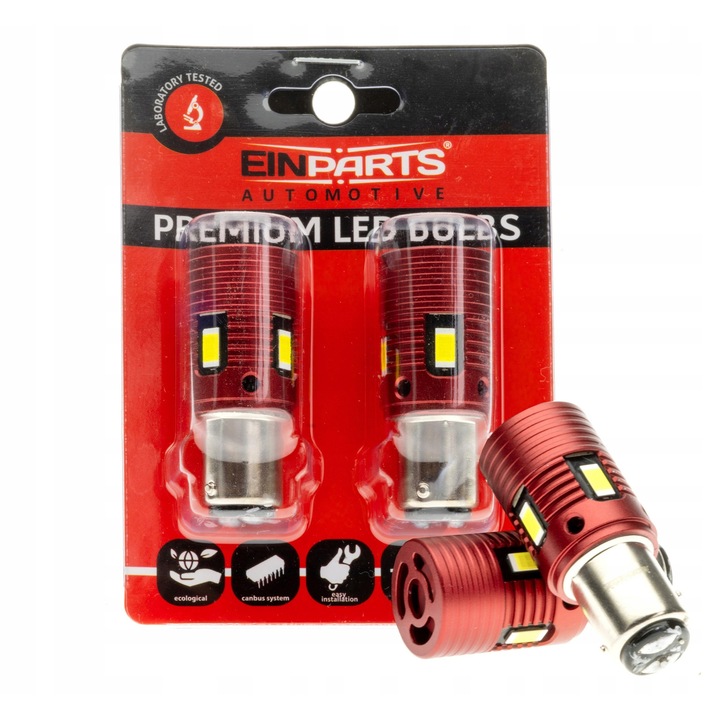 EinParts Automotive P21W/5W 1157 LED izzók, 4 SMD 3570, 6000K, 2 darabos készlet