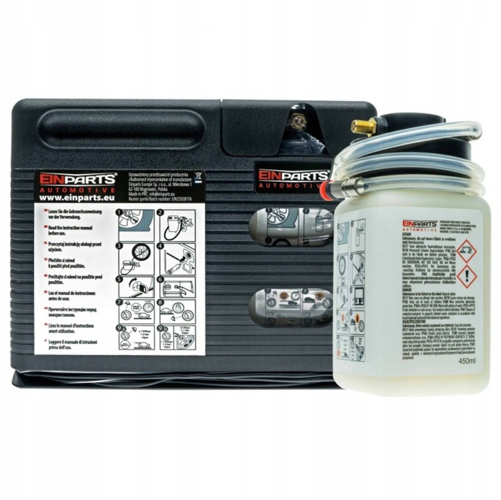 Компресор за кола EinParts 180W с уплътняваща течност 450мл, аналогов, 12V