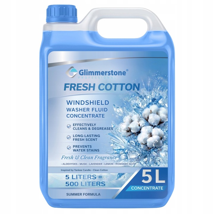 Glimmerstone szélvédőmosó folyadék, Plyn do spryskiwaczy letni, 5L, 1:100 koncentrátum, Fresh Cotton