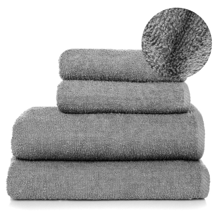 Set prosoape Tamara, 4 piese, 2 prosoape mari 70x140cm, 2 prosoape mici 50x90cm, 100% bumbac, gramatura 400g, colorat