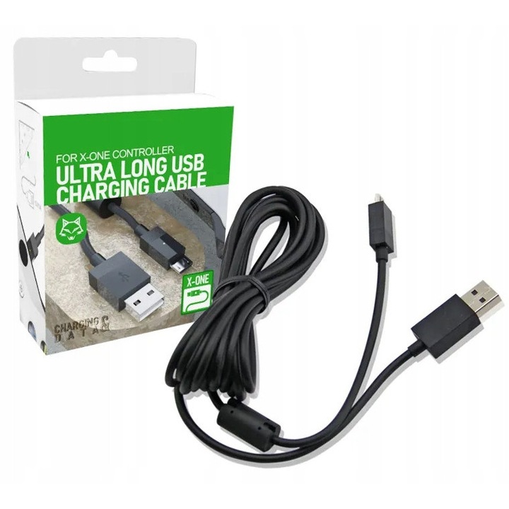 Cablu de incarcare USB - MicroUSB 2.75m, WeLoveGames, compatibil cu controlere PS4 si Xbox One, negru