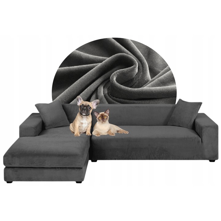 Set Huse Pentru Coltar Cu Role Din Spuma, Imbracam Mobilierul, Material Elastic, Material: Catifea, Culoare: Gri Inchis, Captusit Cu Elastic, 145-185 X 190-230 Cm, Multicolor, 2 Bucati