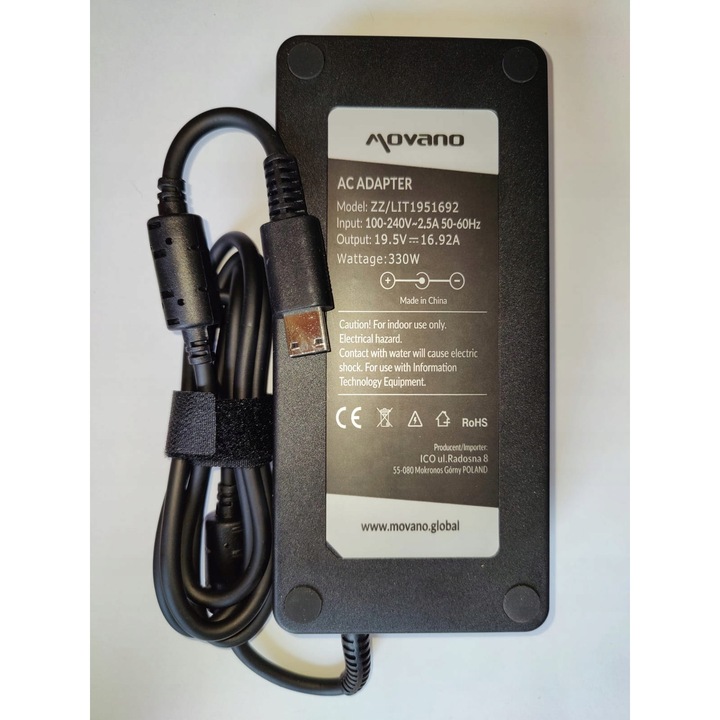 Зарядно за лаптоп Movano 19.5V 16.92A 330W, защита от пренапрежение, пълен комплект