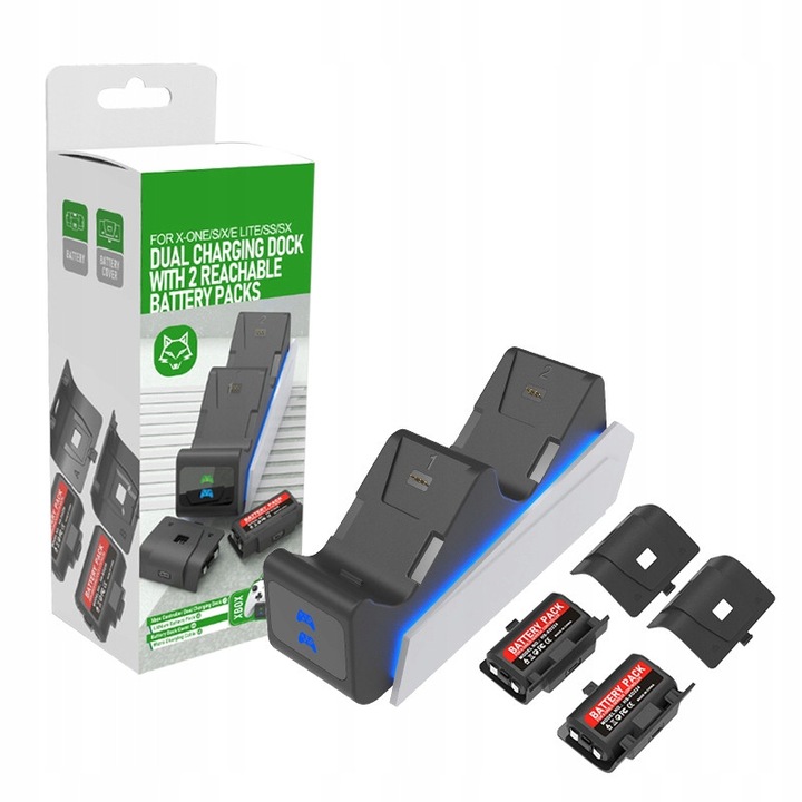 Töltőállomás 2 db 1100mAh akkumulátorral Xbox Series X/S-hez, fekete és fehér színben