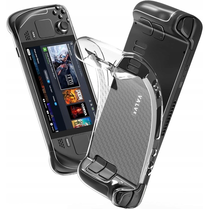 TPU védőtok Steam Deckhez, átlátszó fekete, rugalmas, csúszásgátló