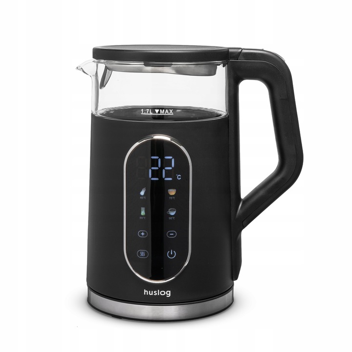 Fierbator electric Huslog 1,7L sticla borosilicata digital alb 22x18x27cm
