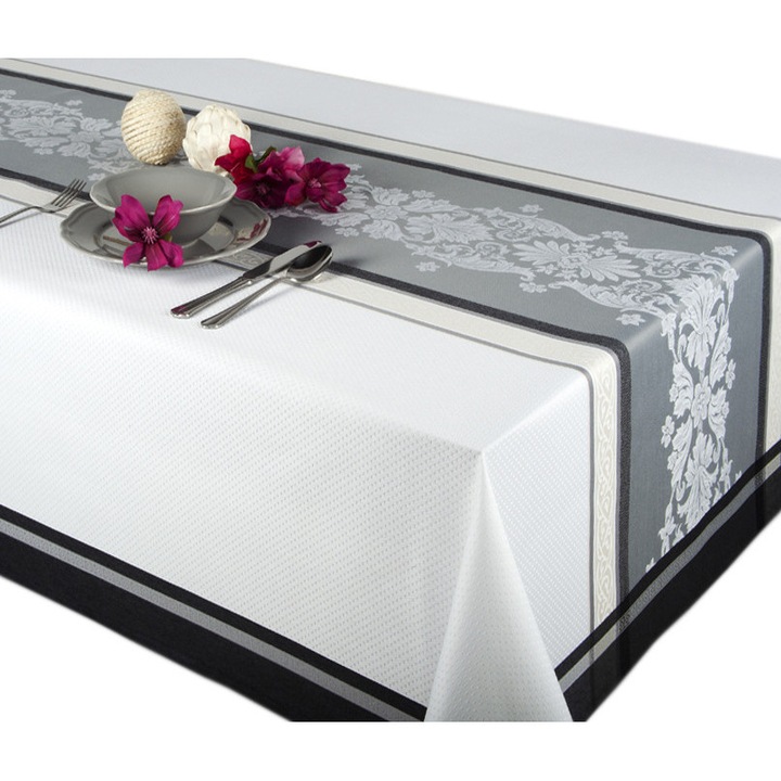 Obrus plamoodporny Supreme Style, 140x350cm, alb-gri, design elegant