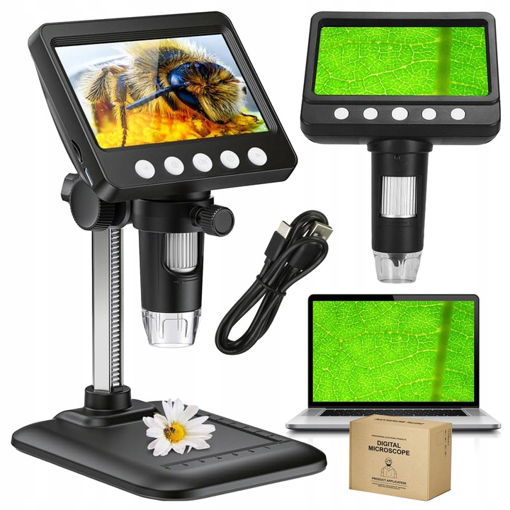 Дигитален микроскоп, 1000x, HD екран 4,3", 8 LED, PC изглед