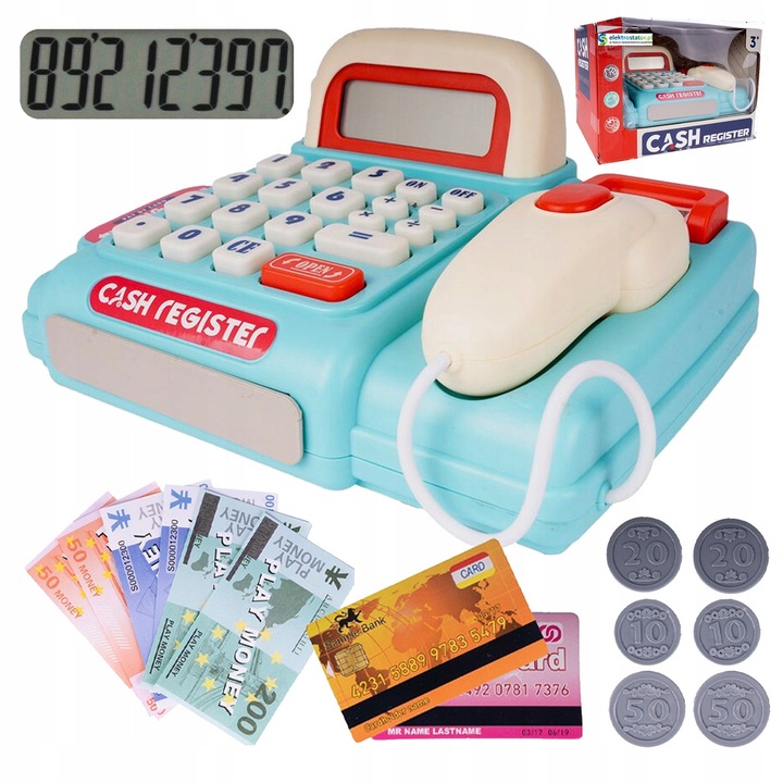 Set joaca supermarket, Stator, casa interactiva cu calculator si scanner, 6 bancnote, 6 monede, 17,2x13,5x8,2cm