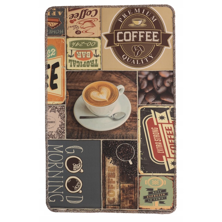 Covor din PVC, Allvo, model Cafea, 60x100cm, rezistent la apa si pete, margini cusute