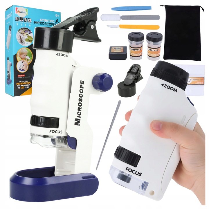 Microscop educational Allvo 3 in 1, marire 120x, cu adaptor pentru telefon