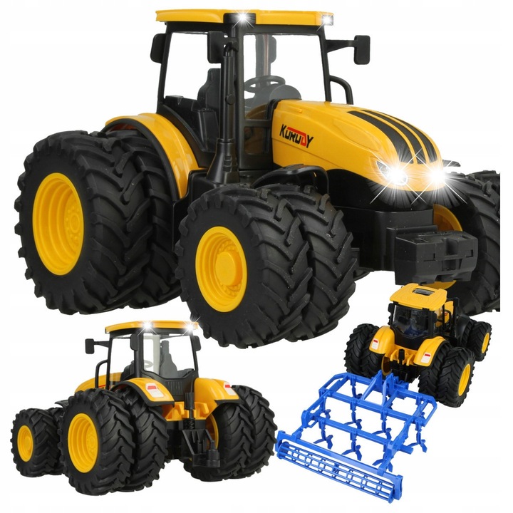 Tractor jucarie Stator cu cultivator, sunet LED, roti duble, 32x15x12cm