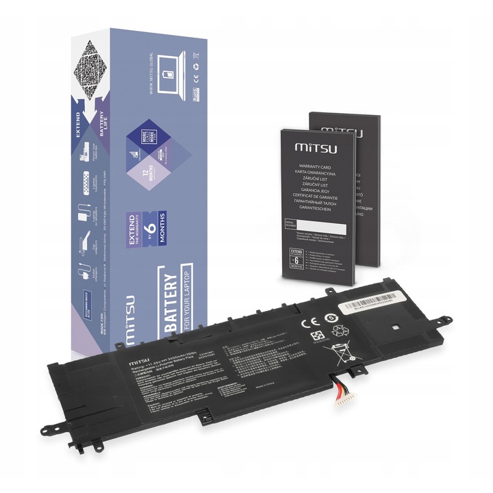Mitsu C31N1841 laptop akkumulátor, 3400 mAh, 11.55V, 3 cellás, Asus ZenBook 13 14 UX334 UX434 UX463 modellekhez