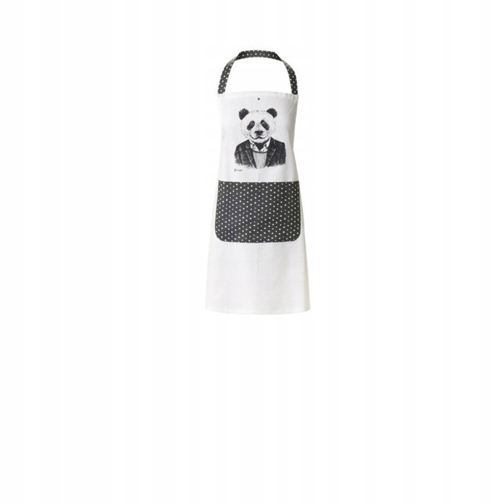 Кухненска и барбекю престилка, Panda George, 100% памук, 65x75см, бял/черен