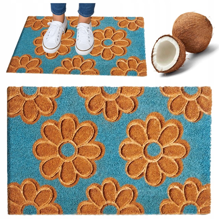 Covoras de intrare din fibra de cocos, Hanse Home, set, antiderapant, 75x45cm, albastru, maro