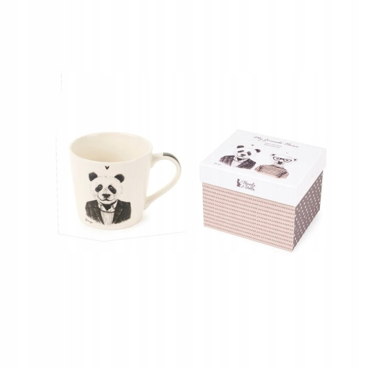Cana alba din portelan cu urs negru, 4010 ml, 9x9cm, set cadou