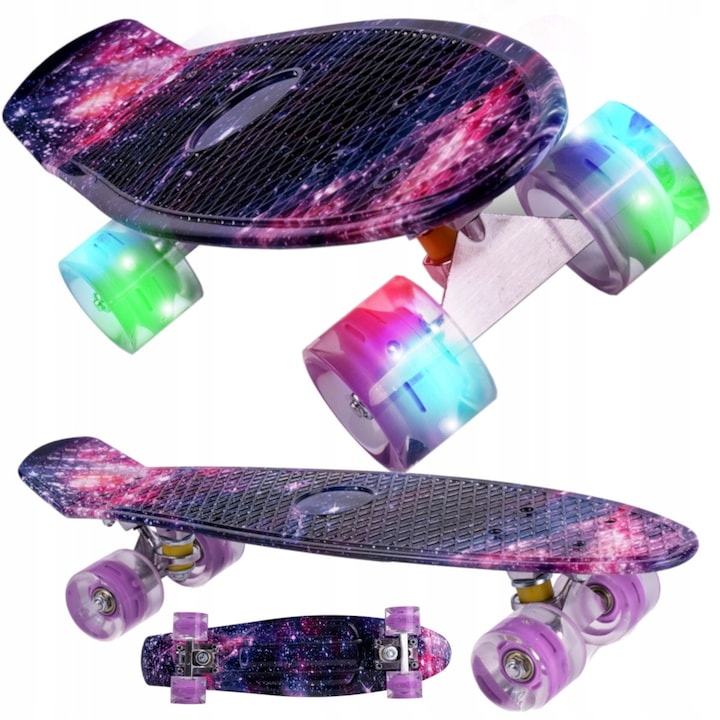 Skateboard Stator Fiszka LED RGB 56x15cm, roti 60mm, pana la 100kg