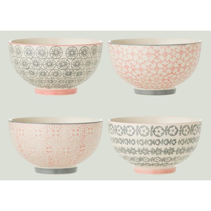Set boluri Cecile, 4 bucati, alb, gri si roz, 13,5x7,5cm
