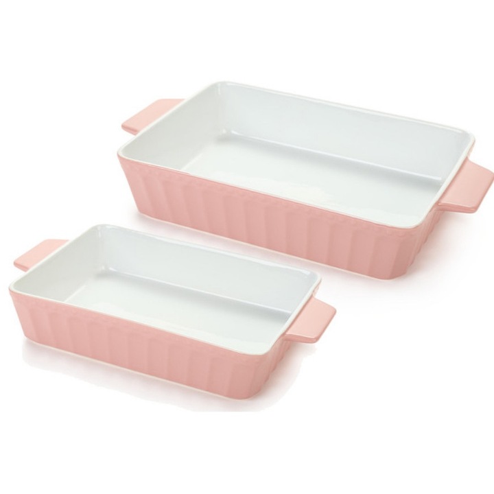 Boluri set 2 bucati, roz, 32,5x17,5cm si 37,5x21cm, portelan