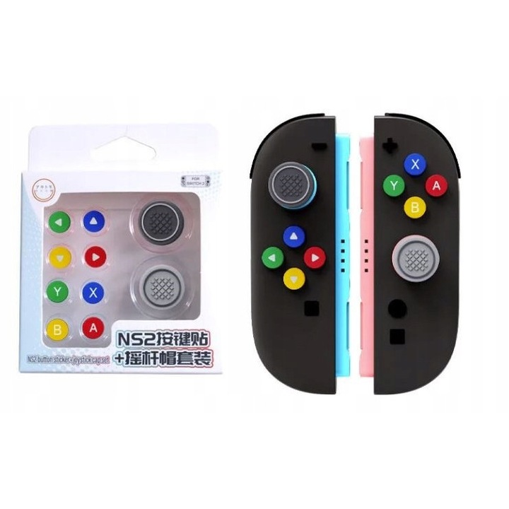 Set 10in1 capace siliconice pentru Nintendo Switch 2, multicolor, include 8 capace pentru butoane ABXY si D-pad, 2 capace antiderapante pentru Joy-Con.