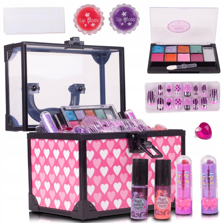 Set de machiaj si unghii pentru copii MalPlay, roz/negru, 20x13,5x17,5cm