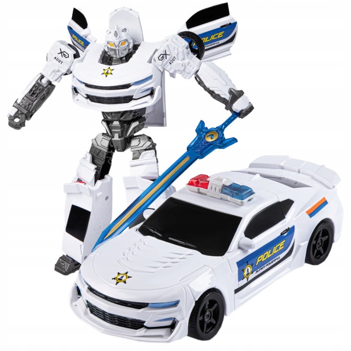 Robot de jucarie Allvo 2 in 1, set constructie, functie de transformare, politie