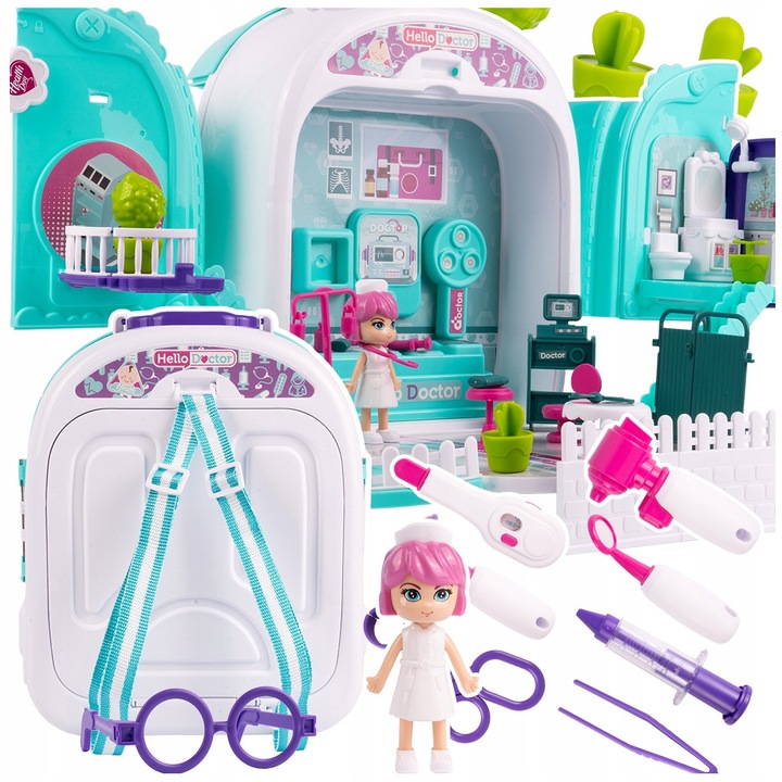 Set joaca doctor Stator, 3 in 1, spital si casa de papusi, accesorii, multicolor, 33x25x14,5cm