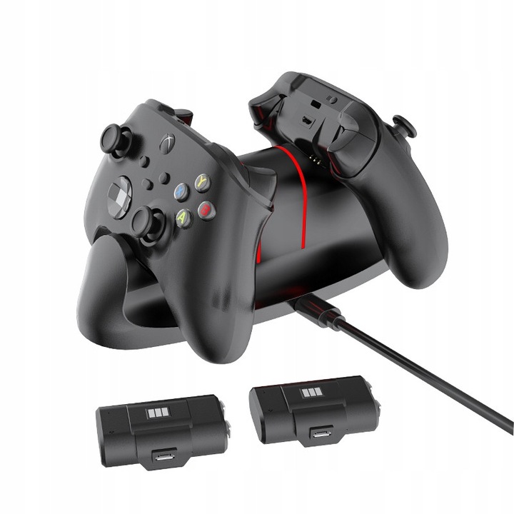 Töltőállomás dokkolóval + 2x 1100mAh akkumulátor Xbox Series X/S kontrollerekhez, fekete
