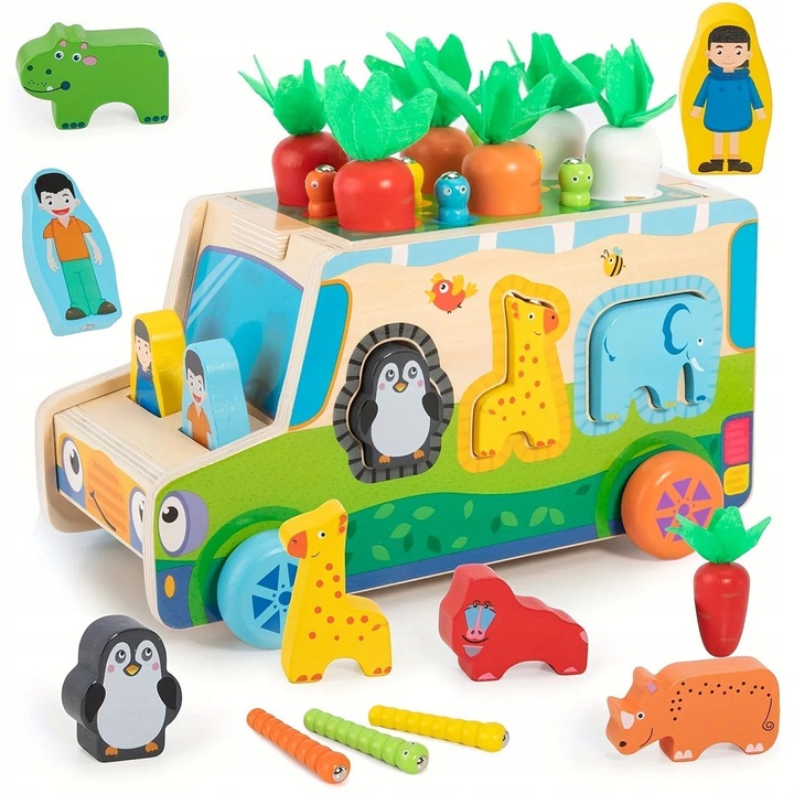 Oktatójáték Stator, Montessori válogató, autókkal és zöldségekkel, többszínű