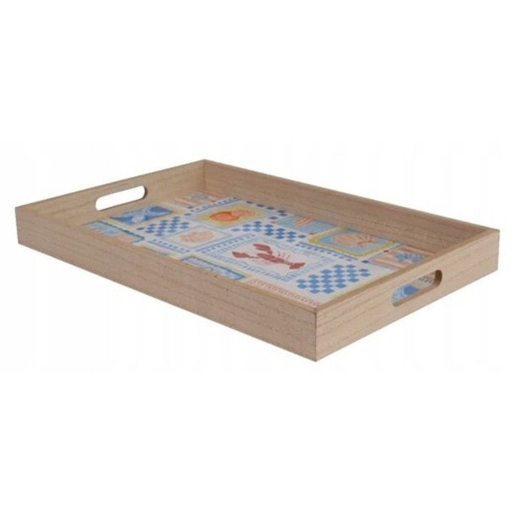 Tava de servire Kaemingk dreptunghiulara din MDF, 45x30x4,5cm, motiv marin