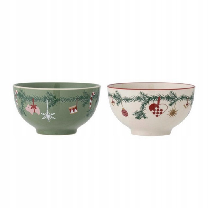 Set 2 boluri de Craciun Bloomingville, 14x7,5cm, 500ml, ceramica, lavabile in masina de spalat vase