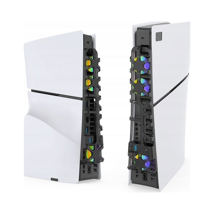 Вентилатор за охлаждане PS5 Slim, 3 вентилатора, LED, бял, комплект аксесоари