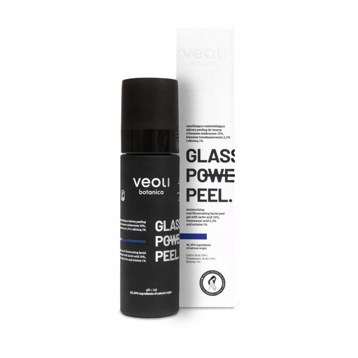 Peeling gel hidratant Veoli Botanica Glass Skin Power Peel 30ml, cu acid lactic 10% si acid traneksamic 2,5%