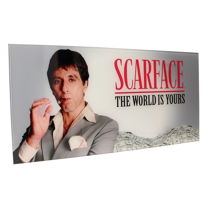 Стъклена картина Scarface, "The World Is Yours", 60x30cm, сив фон