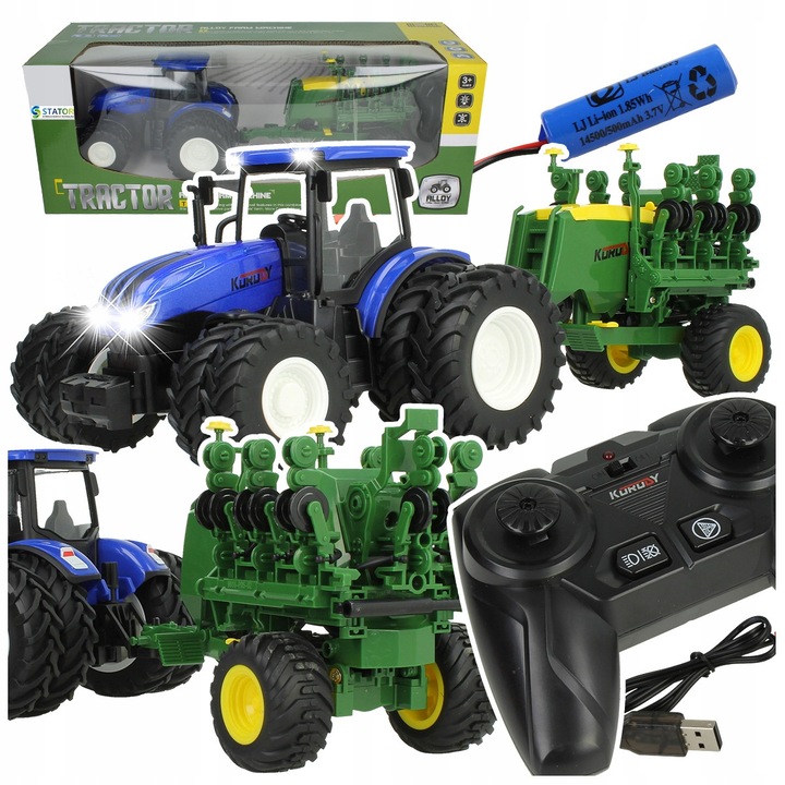 Tractor zburator R/C Stator cu semanator, 1:24, 43cm, roti gigantice, LED, 15x12x18cm