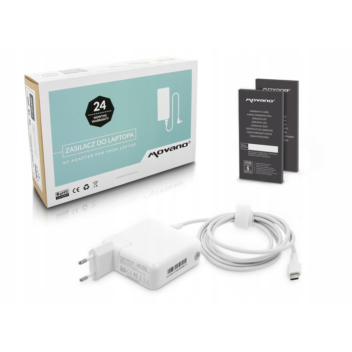 Зарядно устройство Movano 29W USB-C, бяло, с кабел и инструкции