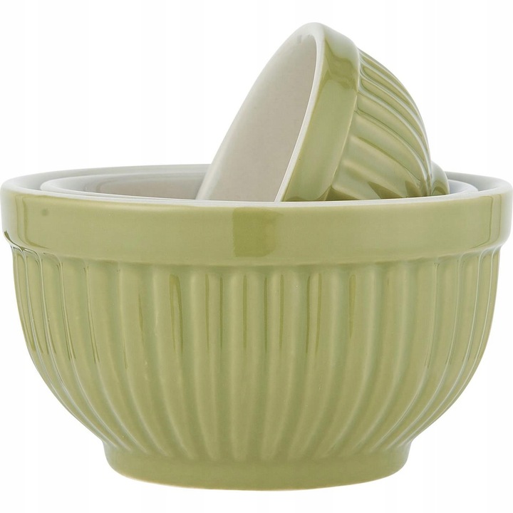 Set 3 boluri Mynte Herbal Green, ceramica, verde, dimensiuni: 6,5x12cm, 5,5x10cm, 4x8,5cm