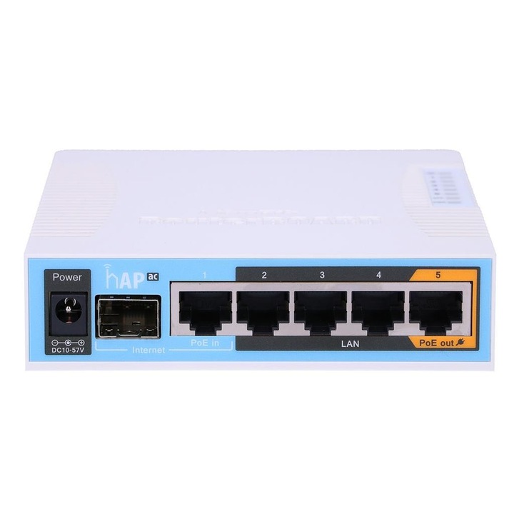 Router Wireless MikroTik hAP ac, 720 MHz, DualBand, 5 porturi Gigabit Ethernet, 1 port SFP, 114x137x29mm